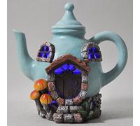 Fairy Garden UK Resin Tea Pot House Light Up Mystical Garden Indoor LED Bulb Decor - Battery Operated Elf Pixie Vintage Home H12cm