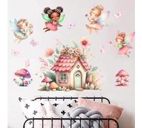 Fairy Garden Wall Stickers for Girls - Removable Pink Mushroom House & Butterfly Decals - Magical Cottagecore Vinyl Wall Art for Nursery, Bedroom or Playroom Decor