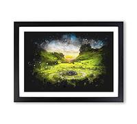 Fairy Glen at The Isle of Skye Paint Splash Framed Print | A2 Black Framed Wall Art | Ready to Hang | Modern Nature Picture | Living Room Bedroom Lounge Office
