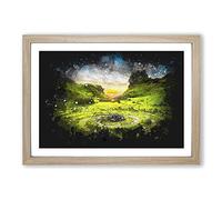 Fairy Glen at The Isle of Skye Paint Splash Framed Print | A2 Oak Framed Wall Art | Ready to Hang | Modern Nature Picture | Living Room Bedroom Lounge Office