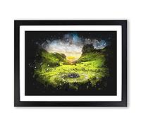 Fairy Glen At The Isle Of Skye Paint Splash Modern Art Framed Print | A4 Black Framed Wall Art | Ready to Hang | Modern Nature Picture | Living Room Bedroom Lounge Office