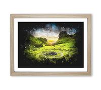 Fairy Glen At The Isle Of Skye Paint Splash Modern Art Framed Wall Art Print, Ready to Hang Picture for Living Room Bedroom Home Office Décor, Oak A2 (64 x 46 cm)