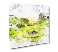 Fairy Glen at the Isle of Skye Watercolour Canvas Print | Gallery Wrapped 30mm Frame Wall Art | 14x14 inches | Ready to Hang | Modern Picture | Living Room Bedroom Lounge Office