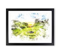 Fairy Glen At The Isle Of Skye Watercolour Modern Framed Print | A3 Black Framed Wall Art | Ready to Hang | Modern Historical Picture | Living Room Bedroom Lounge Office
