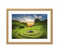 Fairy Glen Sunset Skye Scotland Large Light Oak Framed Art Print Wall Poster 18x24 inch