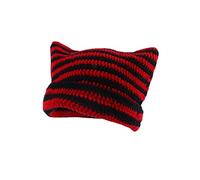 Fairy Grunge Crochet Beanies Y2K Punk Cat Ears Knitted Slouchy Hats Alt Indie Caps Headwear Accessories, Red, Medium
