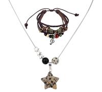 Fairy Grunge Necklace & Bracelet Set, Handmade Multilayer Leather Music Stackable Braided Beaded Bracelet Y2K Star Necklace Gothic Punk Rock Music Fashion Jewellery Accessories for Women & Men
