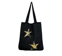 Fairy Grunge Tote Bag Y2K Fairycore Crochet Hobo Bag Ripped Star Knitted Shoulder Bag Cottagecore Emo Accessories, Black, Large