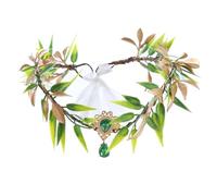 Fairy Hair Accessory Pixie Headband Women Elf Ears Leaf Wreath Rhinestone Decor Lace Up Adjustable Heart Shape Elven Crown Queen Green