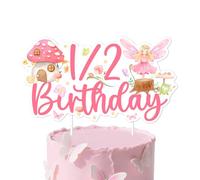 Fairy Half Birthday Cake Topper Fairy 1/2 Birthday Decorations Pink Floral Mini Fairies Mushroom House Butterfly Cake Pick for Girls 6 Months Fairy Bday Party Decorations Baby Shower Supplies