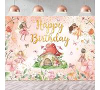 Fairy Happy Birthday Backdrop 8x6FT Pink Flowers My Fairy First Birthday Background for Girls Fairy Tale Theme Party Decorations Supplies Photo Props