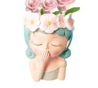 Fairy Head Planter - Girls Face Head Flower Pot, Hand-Painted Resin with Sturdy Drainage Hole, Ethereal Garden Sculpture, Ideal for Indoor Succulents and Professional Workplace Desks