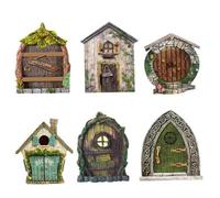 Fairy House Accessories, 6PCS/Set Fairy Door 3D Sculpture Miniature House Kit Wooden Doors for Trees Outdoor Funny DIY Accessories Lawn Home Wall Ornament, Doors