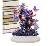 Fairy House Decor - Flat Fairytale Dream Butterfly House, Whimsical Holiday Ornament, Fantasy Tabletop Centerpiece, Cute Desk Signs | Decorative Miniature Accent For Bathroom, Toilet, Restroom, Shelf