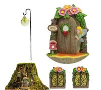 Fairy House Door, Fairy Door and Window Set - Tree Outdoor Miniature Garden Window with Lantern - Resin Fairy Doors Glow in the Dark, Gnome House for