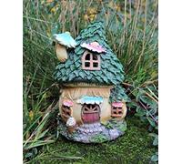 Fairy House Solar Garden Ornament Pixie Lawn Secret Gift (Blue Chimney)