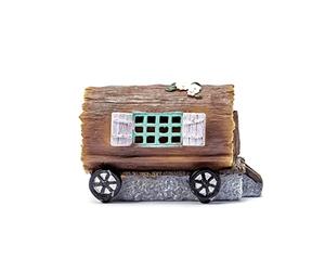 Fairy House Solar Powered secret Garden Ornament Pixie Decor Outdoor Decorative Home Light up Pathway Log on Wheels Cart Statues Figurine 20cm Tall