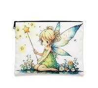 Fairy-Inspired Makeup Bag, Fanciful Enchanted Cosmetic Travel Bags for Women, Portable Small Canvas Zipper Pouch, Ideal Festival Gift Skincare Toiletry Bag Organizer, Green, 7x9 Inch, Fairy