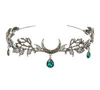 Fairy Leaf Rhinestone Circlet - Vintage Bronze Moon Headpiece Renfaire Woodland Leaf Headband, Elven Circlet for Gr oddess Costume Women, Renaissance Halloween, metal