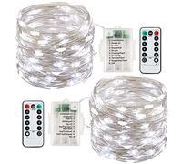 Fairy Lights Battery, 2Pack 13M 120LEDs String Lights Waterproof, Copper Wire Fairy Lights with 8 Modes Remote Control Timer for Bedroom, Garden, Wedding, Party, Festival Decorations (Cold White)