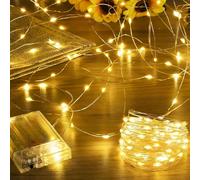 Fairy Lights Battery Operated, 2 * 5M String Lights Waterproof Silver Wire 16 Feet 50 Led Starry Lights for DIY Christmas Garland Wreath Home Wedding Party Bedroom Holiday Aesthetic Decor, Warm White