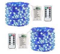 Fairy Lights Battery Operated, 2 Pack 40Ft 12M 120LED Copper Wire String Lights,Battery Fairy Lights with 8 Modes Waterproof for Indoor /outdoor Bedroom Wedding Party Christmas Tree Decoration(Blue)