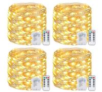 Fairy Lights Battery Operated 4 Pack,12M/40FT 120LED String Lights Battery Powered Outdoor with Remote Control, Waterproof Timer 8 Modes Copper Wire Twinkle Light for Christmas Indoor(Warm White)