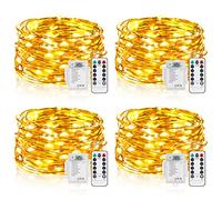 Fairy Lights Battery Operated, 5M 50 LED String Lights with Remote Control, 8 Modes Waterproof Dimmable for Indoor Outdoor Lighting, Wedding, Christmas Decoration (4 Packs, Warm White)