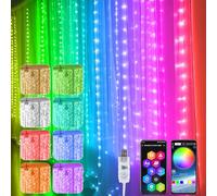 Fairy Lights Curtain, 3 x 3 m 300 LED Light Curtain, RGB 16 Million Colours, App and USB, Sync with Music, Fairy Lights, Colourful for Festive Party, Indoor and Outdoor Decoration