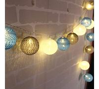 Fairy Lights LED String Lights Indoor, DOTBUY Battery Operated 6cm Cotton Ball String Lights Starry Wall Lights Wedding Party Home Christmas Decoration (grey blue,1.8M/10LED)