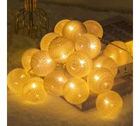 Fairy Lights LED String Lights Plug in Indoor - 3.8M 20 Pcs Cotton Ball String Lights White Xmas Fairy Lights Starry Wall Light Wedding Party Home Christmas Decoration（Pale Yellow）