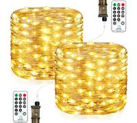 Fairy Lights Mains Powered, 23M 200 LED String Light Plug in Copper Wire with Remote 8 Modes Timer Waterproof for Indoor Outdoor Christmas Tree Bedroom Garden Decoration (2 Pack, Warm White)