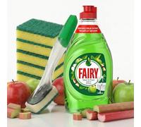 Fairy Liquid Apple, 320ml, with Dishmatic Dish Brush Starter Kit - Complete Washing Up Solution for Kitchens, Dish Cleaning, Powerful Grease Removal for Pots, Pans, Plates & Glasses