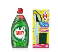 Fairy Liquid Original 320ml with Dishmatic Dish Brush Starter Kit - Complete Washing Up Solution for Kitchens, Dish Cleaning, Grease Removal on Pots, Pans, Plates, Glasses & Everyday Cleaning