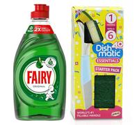 Fairy Liquid Original Kit - Fairy Washing Up Liquid Original 320 ml + Dishmatic Washing Up Brush - Kitchen Dish Cleaning Essential for Pots, Pans, Plates with Fresh Scent Formula