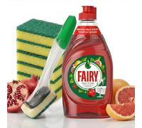 Fairy Liquid Pomegranate & Grapefruit, 320ml, with Dishmatic Dish Brush Starter Kit - Complete Washing Up Solution for Kitchens, Dish Cleaning, Powerful Grease Removal for Pots, Pans, Plates & Glasses