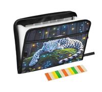 Fairy-lit Snow Leopard Accordion File Organizer 13 Pockets Expandable File Folder with Labels Bill Receipt Document Holder