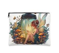 Fairy Makeup Bag, Enchanted Garden Fantasy Cosmetic Travel Pouch for Women, Portable Small Canvas Zipper Organizer, Spring Festival Gift Toiletry Bag, Green, 7x9 Inch, Fairy