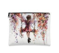 Fairy Makeup Bag, Fanciful Butterfly Print Cosmetic Travel Pouch for Girls, Portable Small Canvas Zipper Clutch, Kids Birthday Gift Toiletry Bag Organizer, Peach, 7x9 Inch