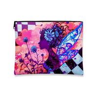 Fairy Makeup Bag, Vibrant Floral Artistic Travel Pouch for Women, Small Portable Canvas Pouch with Zipper Gift for Festivals and Seasonal Events, Bright Fishing, 7x9 Inch, Floral Pattern