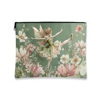 Fairy Makeup Bag, Vintage Floral Enchanted Cosmetic Travel Pouch for Women, Portable Small Canvas Zipper Organizer, Spring Gift Skincare Toiletry Bag, green, 7x9 Inch, Fairy