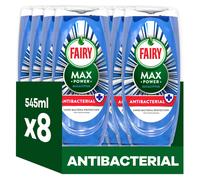 Fairy Max Power Washing Up Liquid Antibacterial 8 x 545ML, Easy & Effortless Cleaning, Even On Your Greasiest Pots & Pans