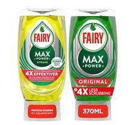 Fairy Max Power Washing Up Liquid Bundle - Pack of 2 x 370ml (Lemon & Original) | Total 740ml | Powerful Grease Removal | Easy-Rinse Formula