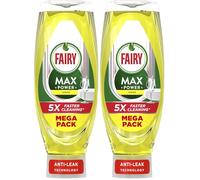 Fairy Max Power Washing Up Liquid Lemon 730ML, Easy and Effortless Cleaning, Even On Your Greasiest Pots and Pans (Pack of 2)