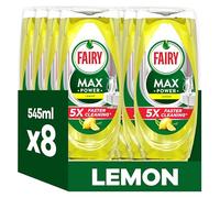 Fairy MaxPower Washing Up Liquid Lemon 8 x 545 ML, Easy & Effortless Cleaning, Even On Your Greasiest Pots & Pans