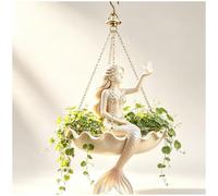 Fairy Mermaid Ballerina Hanging Planter, Resin Sculptural Plant Hanger (B) | With drainage hole & golden hanging chain, indoor outdoor decor for balcony patio garden, elegant gift for plant lovers
