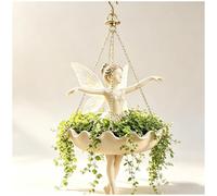 Fairy Mermaid Ballerina Hanging Planter, Resin Sculptural Plant Hanger (C) | With drainage hole & golden hanging chain, indoor outdoor decor for balcony patio garden, elegant gift for plant lovers