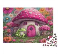 Fairy Mushroom House 1000 Piece Jigsaw Puzzle for Adults Mushroom House with Frog Challenging Hard Premium Thick Sturdy Vibrant Stress Relief Family Game 38x26cm/1000pcs
