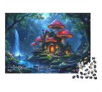 Fairy Mushroom House 1000 Piece Jigsaw Puzzle for Adults Night Forest Waterfall Jigsaw Puzzle Game Relaxation Focus 52x38cm/1000pcs