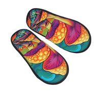 Fairy Mushroom Slippers for Women Men Galaxy Non-Slip House Slippers Indoor Comfy Fuzzy Footwear Memory Foam Bedroom Travel Shoes L